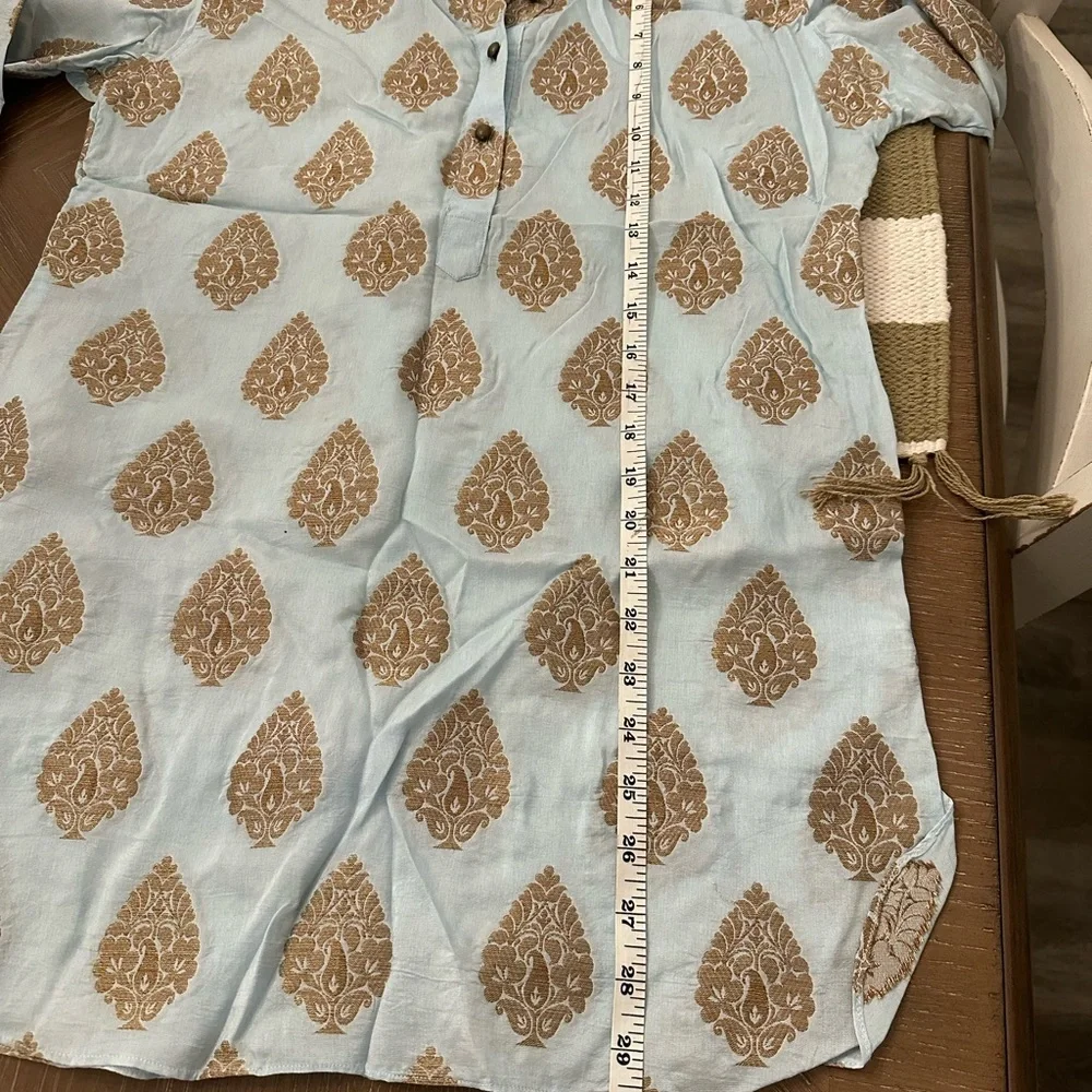 Bella Tu popover tunic Blue gold Small classy contemporary casual artsy - Picture 12 of 13